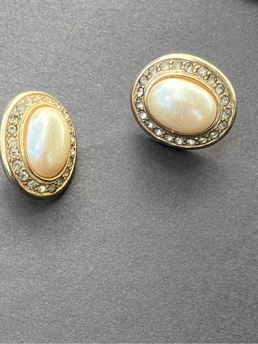 Gold-Tone Pearl Halo Stud Earrings - Elegant Cream and Gold - Picture 2 of 2